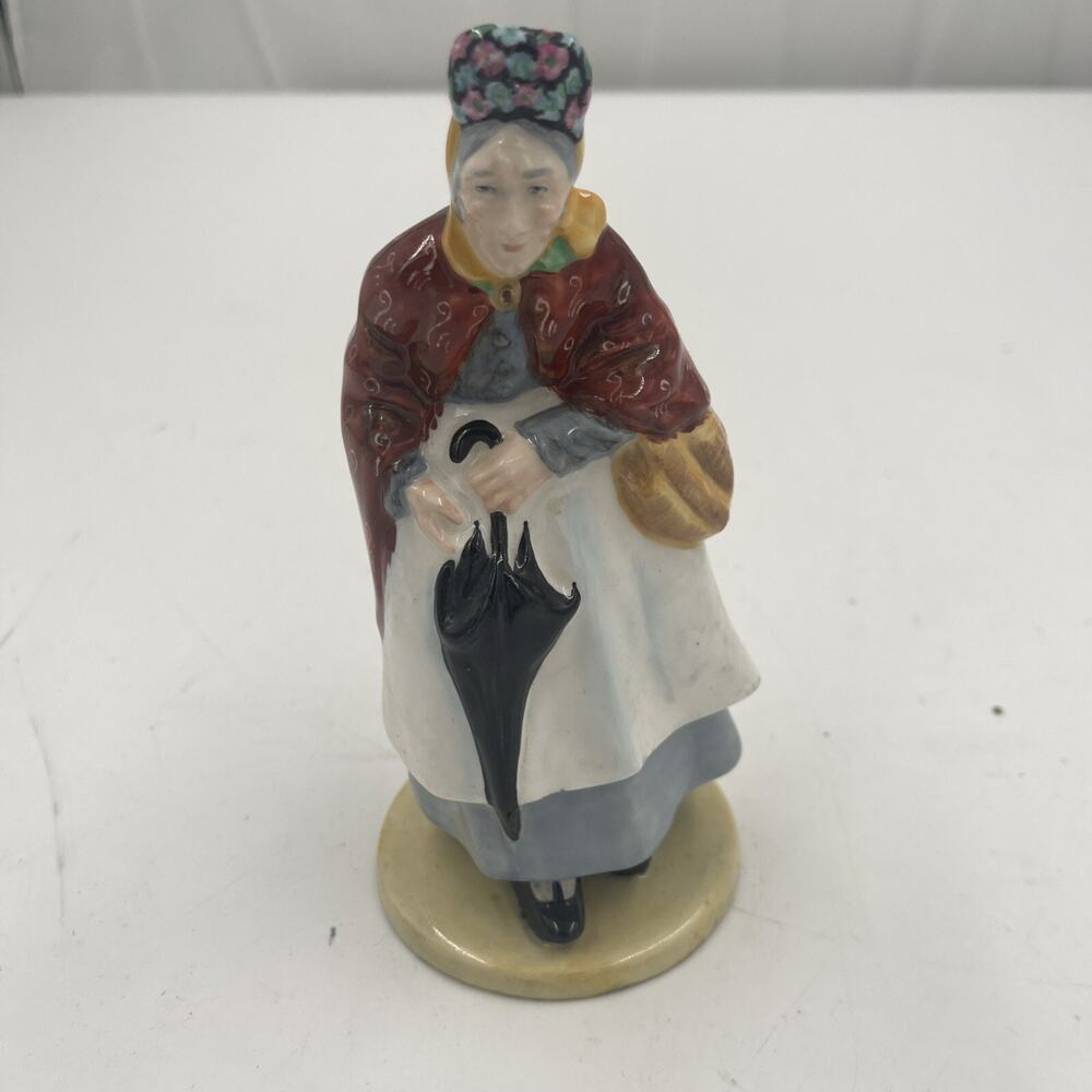 Vintage Crown China Staffordshire England Old Woman Umbrella Figurine Used